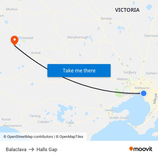 Balaclava to Halls Gap map