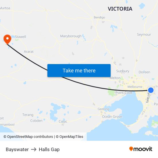 Bayswater to Halls Gap map