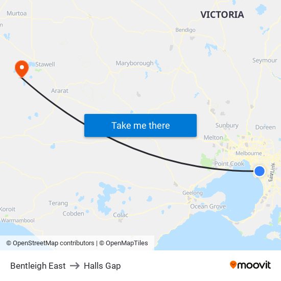 Bentleigh East to Halls Gap map