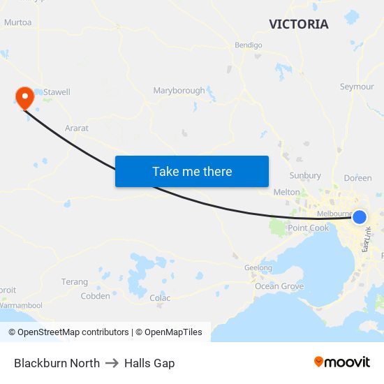 Blackburn North to Halls Gap map