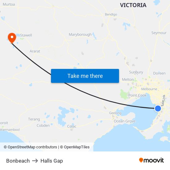 Bonbeach to Halls Gap map