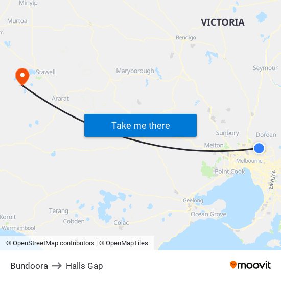 Bundoora to Halls Gap map