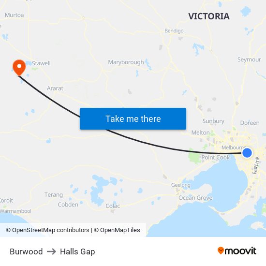 Burwood to Halls Gap map