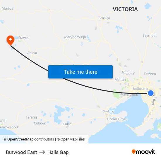 Burwood East to Halls Gap map