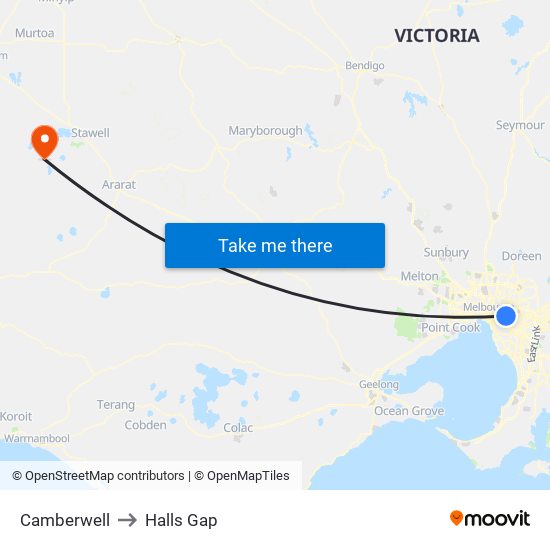 Camberwell to Halls Gap map