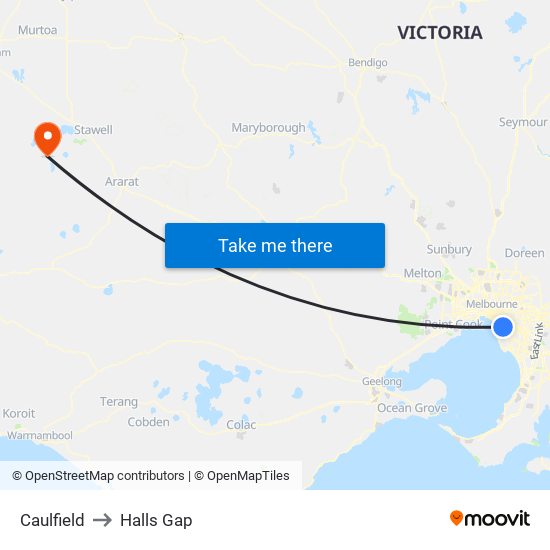 Caulfield to Halls Gap map