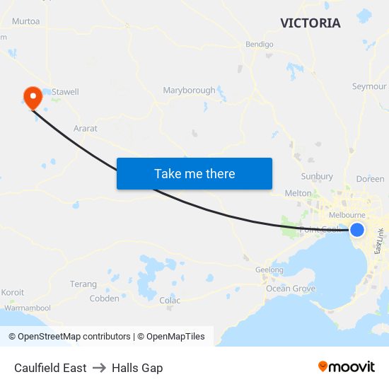 Caulfield East to Halls Gap map