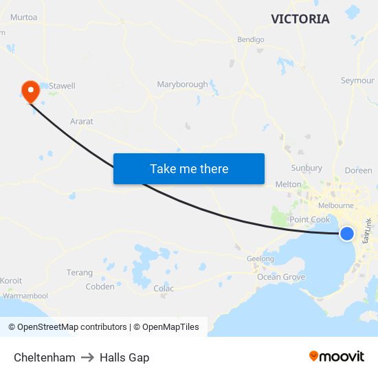 Cheltenham to Halls Gap map