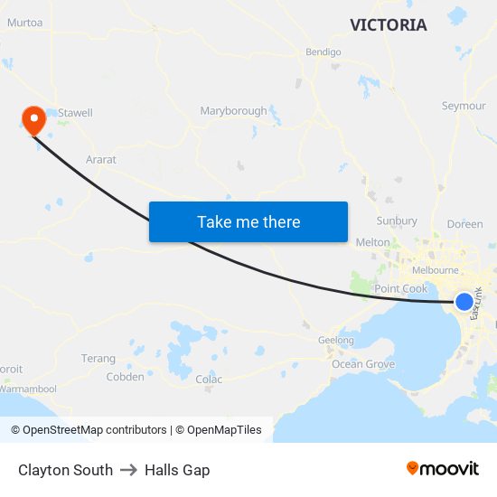 Clayton South to Halls Gap map