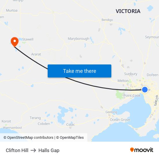 Clifton Hill to Halls Gap map