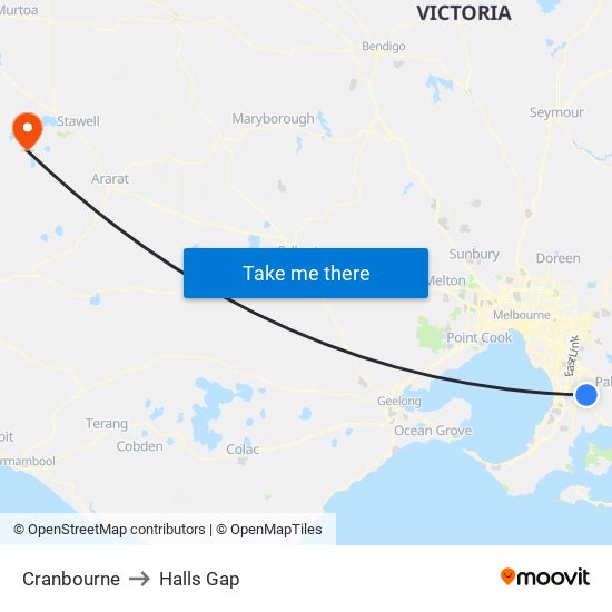 Cranbourne to Halls Gap map