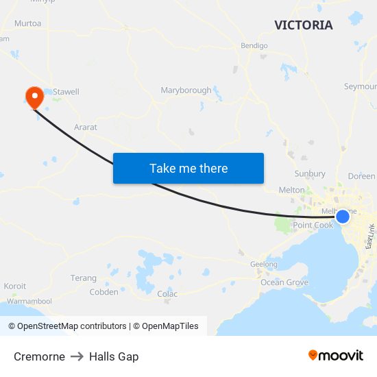 Cremorne to Halls Gap map