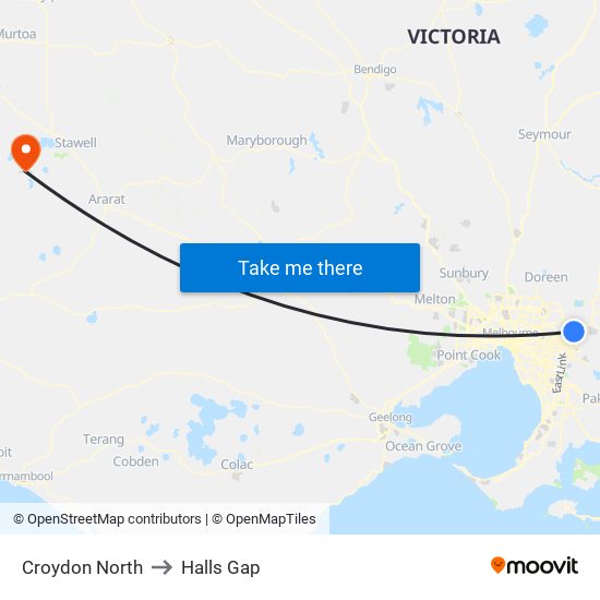 Croydon North to Halls Gap map