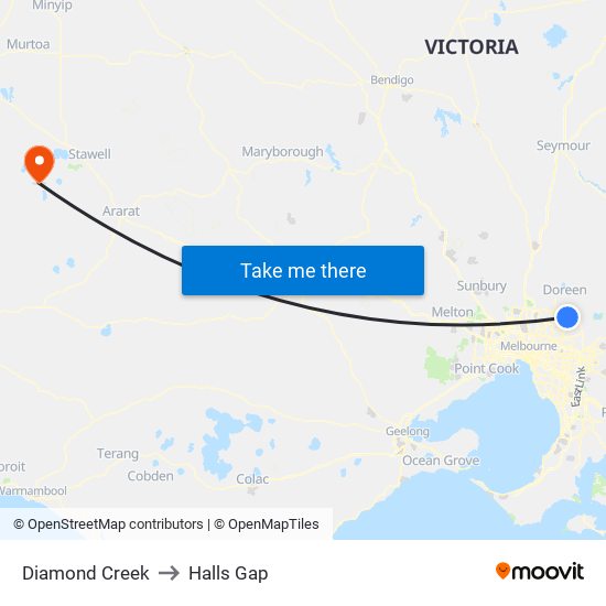 Diamond Creek to Halls Gap map