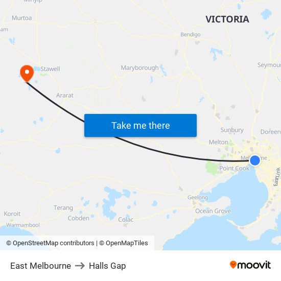 East Melbourne to Halls Gap map