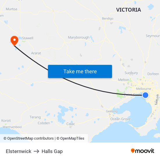 Elsternwick to Halls Gap map