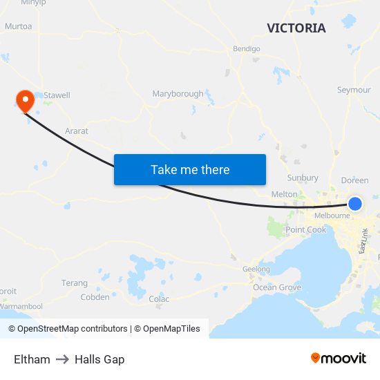 Eltham to Halls Gap map