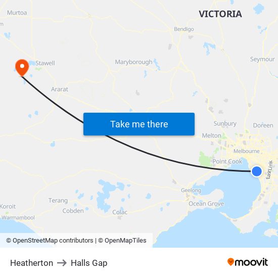 Heatherton to Halls Gap map