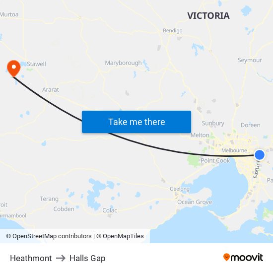 Heathmont to Halls Gap map