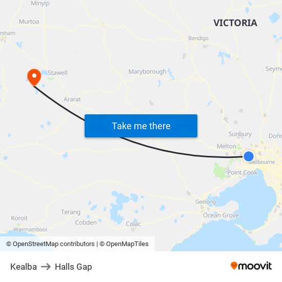 Kealba to Halls Gap map