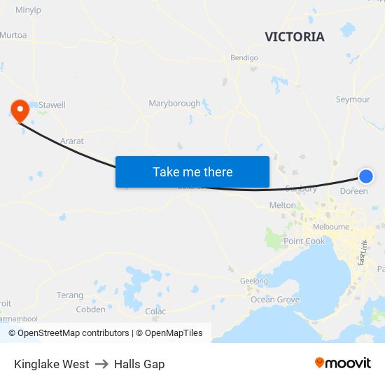 Kinglake West to Halls Gap map