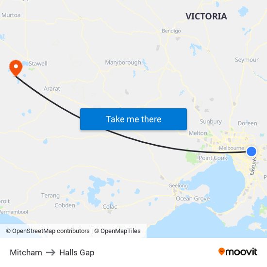 Mitcham to Halls Gap map