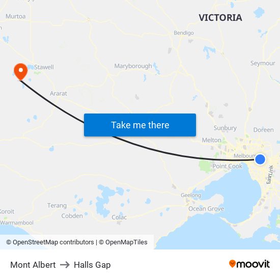 Mont Albert to Halls Gap map