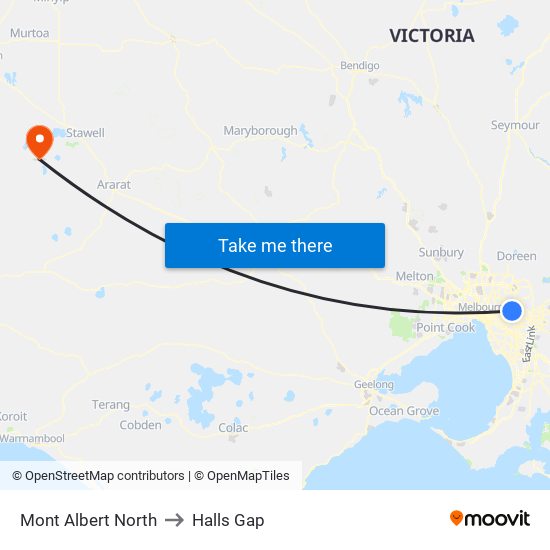 Mont Albert North to Halls Gap map