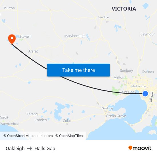 Oakleigh to Halls Gap map