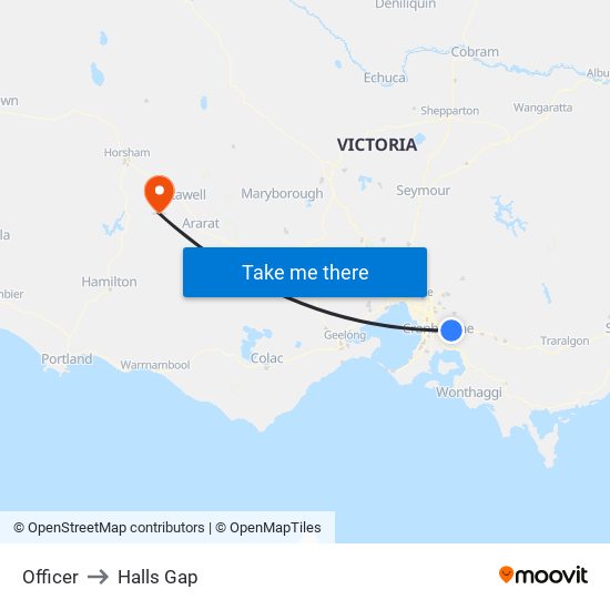 Officer to Halls Gap map