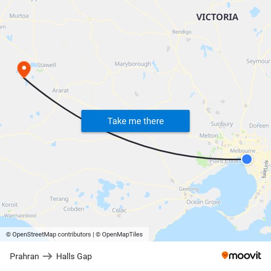 Prahran to Halls Gap map