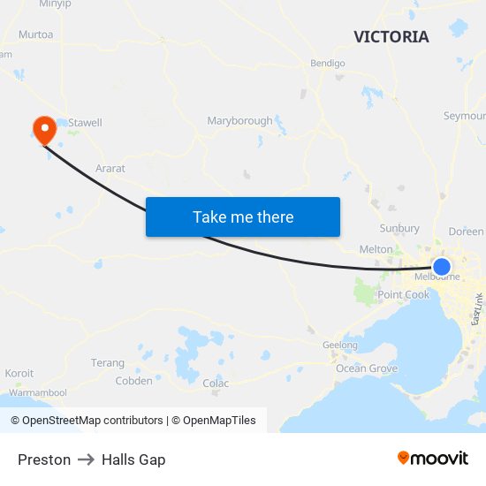 Preston to Halls Gap map