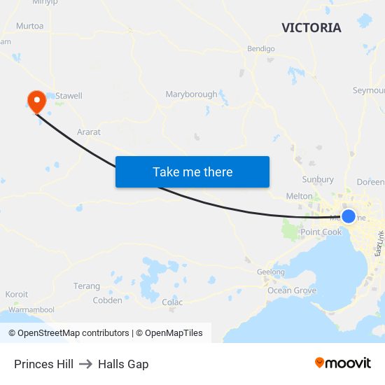 Princes Hill to Halls Gap map