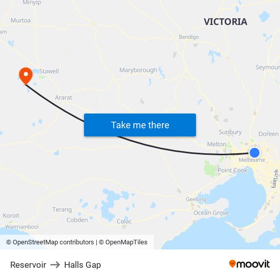 Reservoir to Halls Gap map