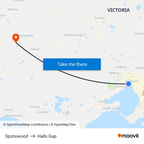 Spotswood to Halls Gap map