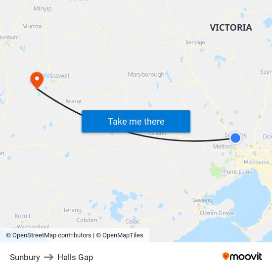 Sunbury to Halls Gap map