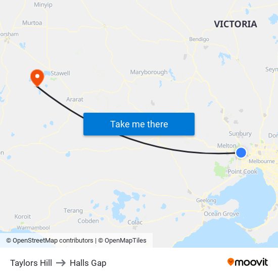 Taylors Hill to Halls Gap map