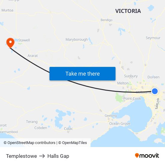 Templestowe to Halls Gap map