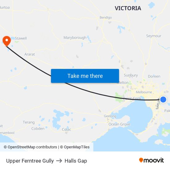 Upper Ferntree Gully to Halls Gap map