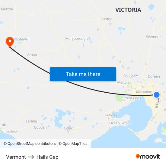 Vermont to Halls Gap map