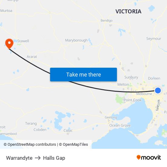 Warrandyte to Halls Gap map