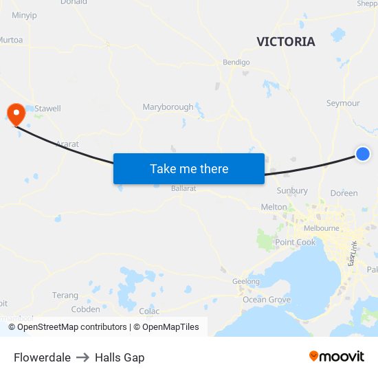 Flowerdale to Halls Gap map