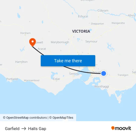 Garfield to Halls Gap map