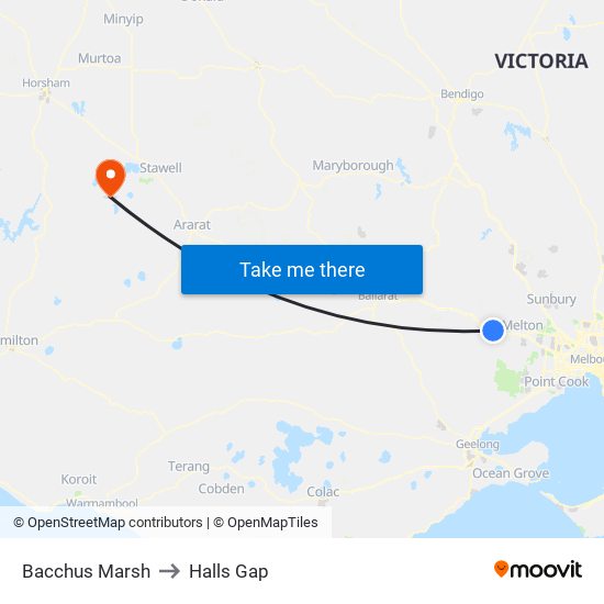 Bacchus Marsh to Halls Gap map