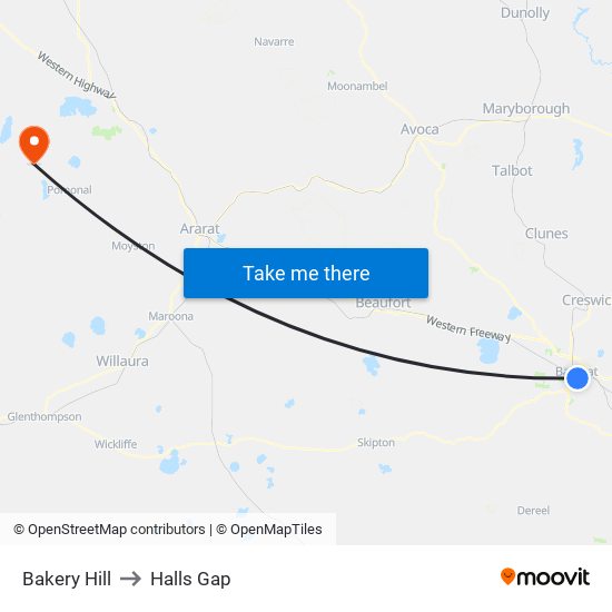 Bakery Hill to Halls Gap map