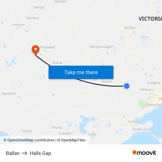 Ballan to Halls Gap map