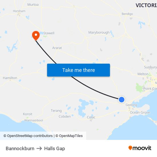 Bannockburn to Halls Gap map