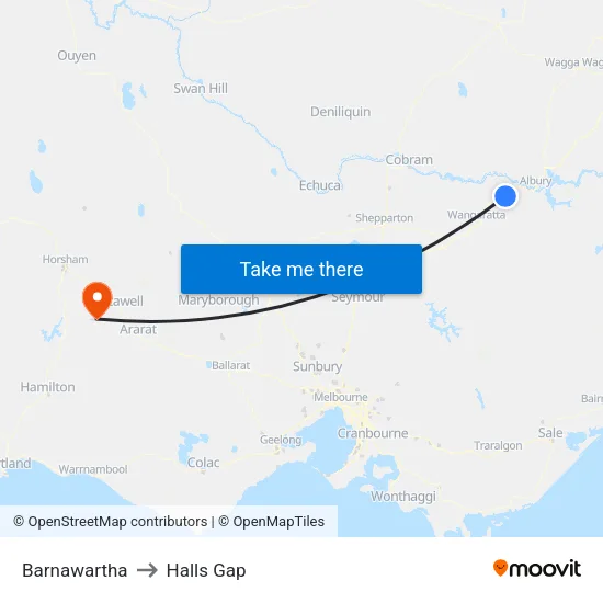 Barnawartha to Halls Gap map