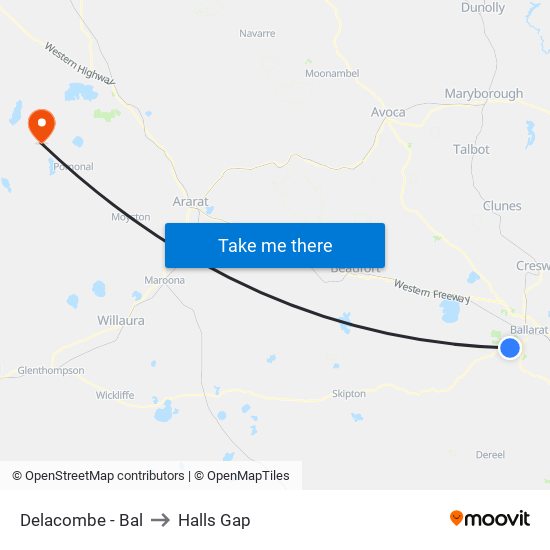 Delacombe - Bal to Halls Gap map