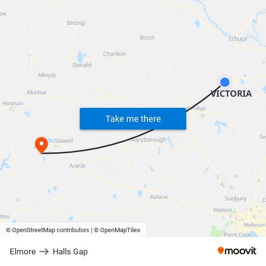 Elmore to Halls Gap map